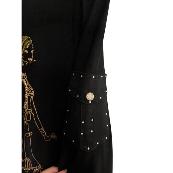 Cache Black Embellished Long Sleeve Tee T Shirt Top SHOPPING Sequins Stretch M - Picture 4 of 8